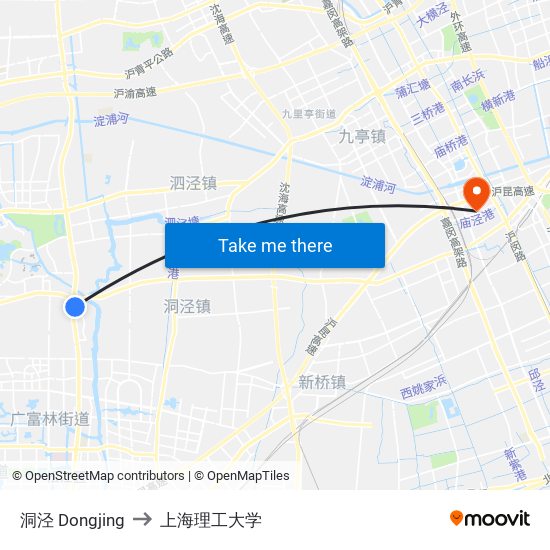 洞泾 Dongjing to 上海理工大学 map