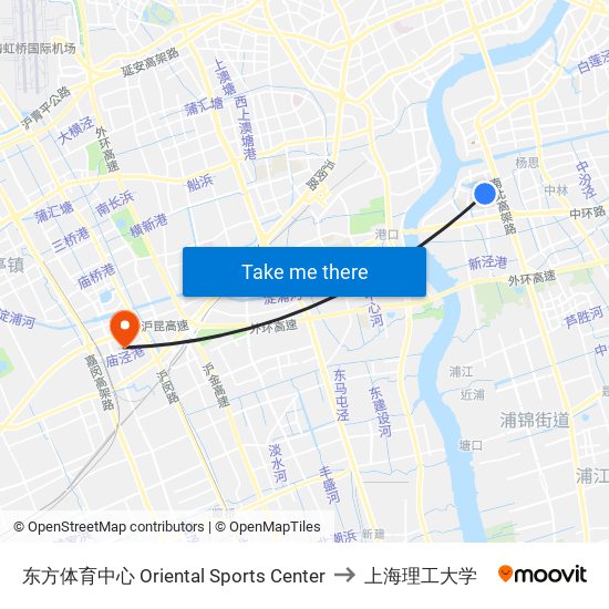 东方体育中心 Oriental Sports Center to 上海理工大学 map