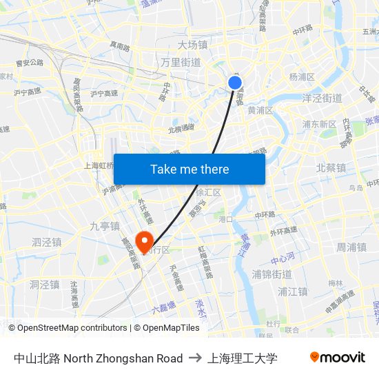 中山北路 North Zhongshan Road to 上海理工大学 map