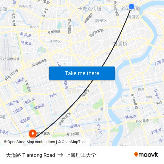 天潼路 Tiantong Road to 上海理工大学 map