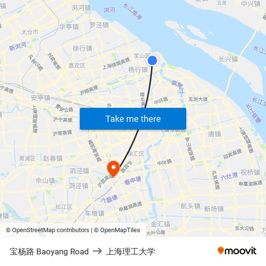 宝杨路 Baoyang Road to 上海理工大学 map