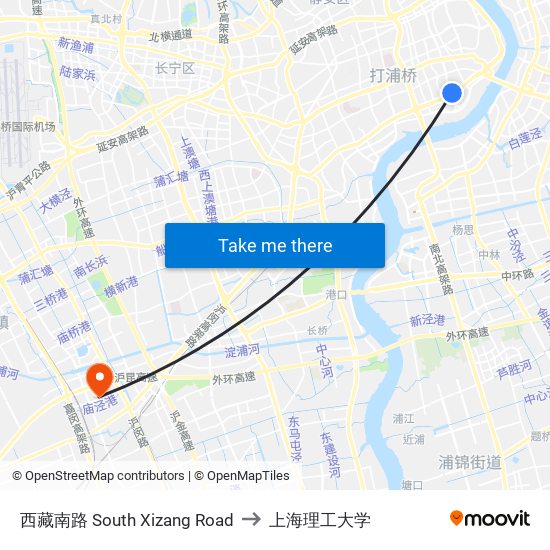 西藏南路 South Xizang Road to 上海理工大学 map