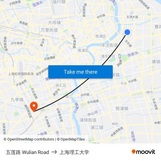 五莲路 Wulian Road to 上海理工大学 map