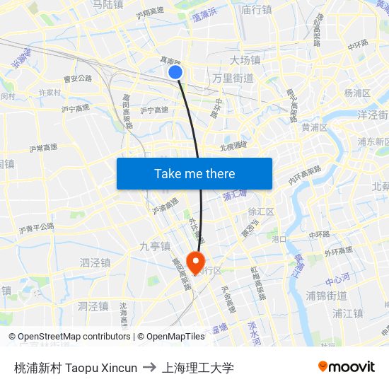 桃浦新村 Taopu Xincun to 上海理工大学 map