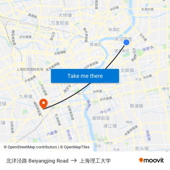 北洋泾路 Beiyangjing Road to 上海理工大学 map