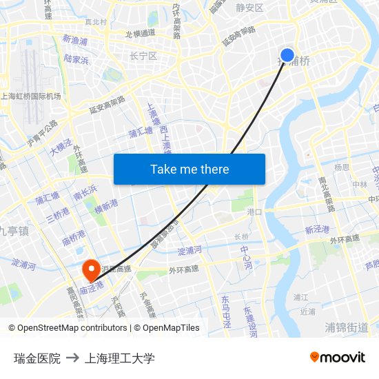 瑞金医院 to 上海理工大学 map