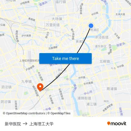 新华医院 to 上海理工大学 map