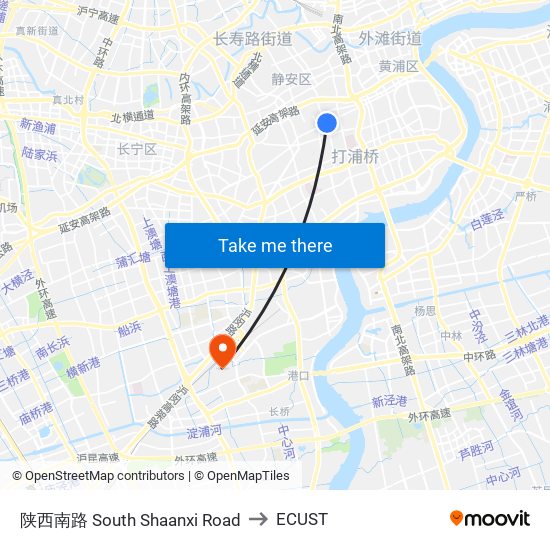陕西南路 South Shaanxi Road to ECUST map