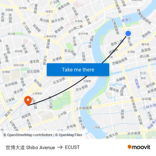 世博大道 Shibo Avenue to ECUST map