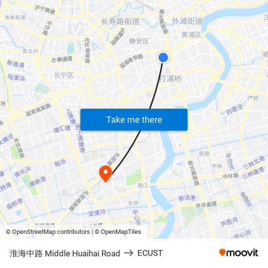 淮海中路 Middle Huaihai Road to ECUST map