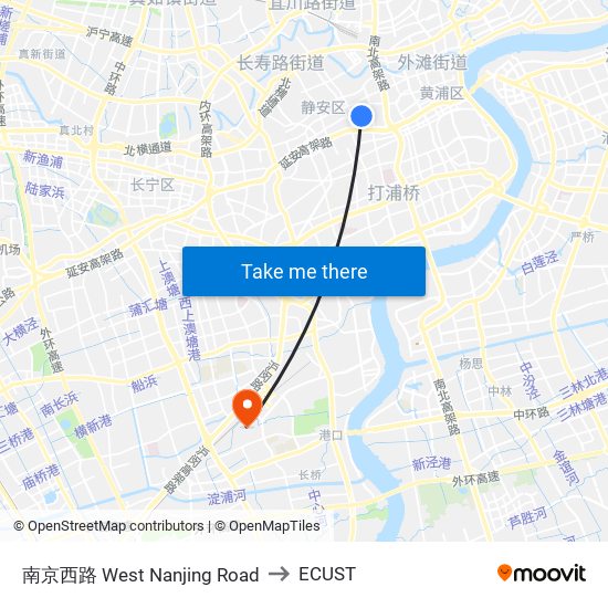 南京西路  West Nanjing Road to ECUST map
