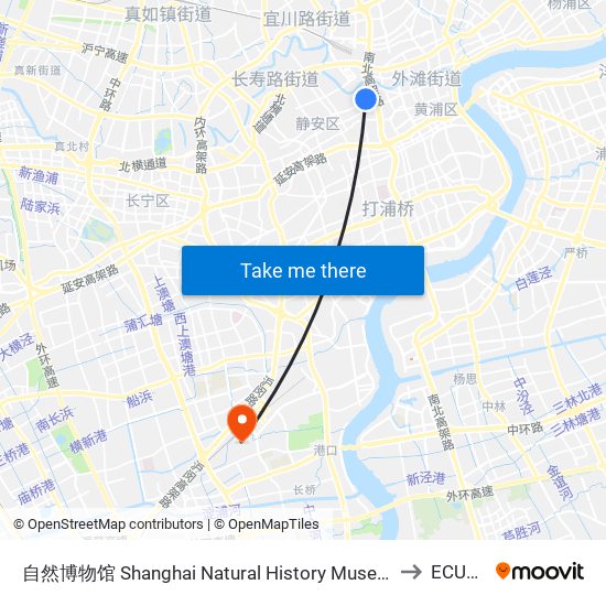 自然博物馆 Shanghai Natural History Museum to ECUST map