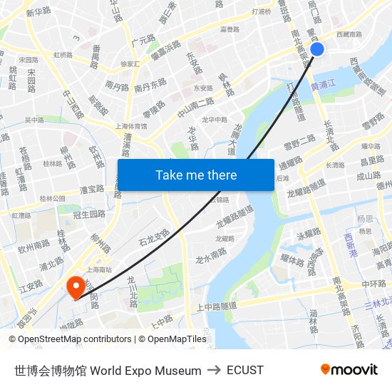 世博会博物馆 World Expo Museum to ECUST map