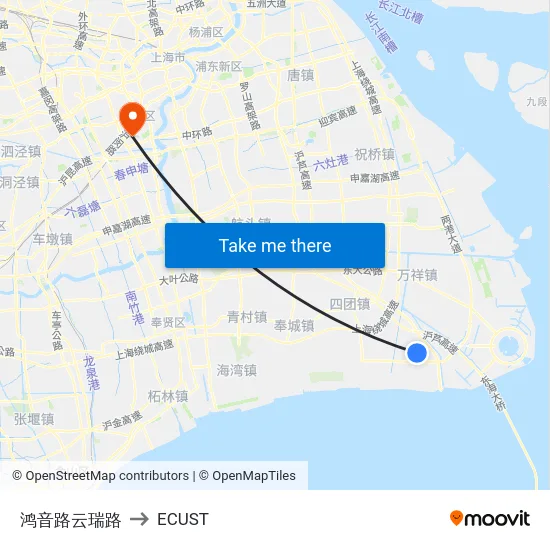 鸿音路云瑞路 to ECUST map