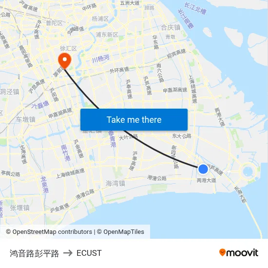 Hongyin Road & Pengping Road to ECUST map