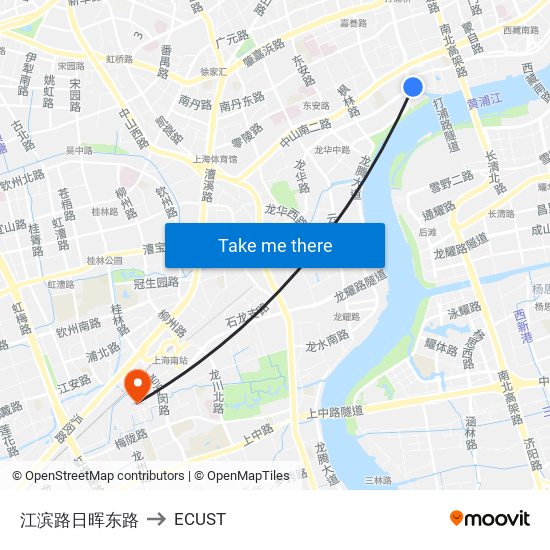 江滨路日晖东路 to ECUST map