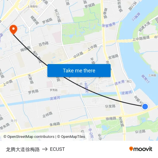 Longteng Avenue & Xumei Road to ECUST map