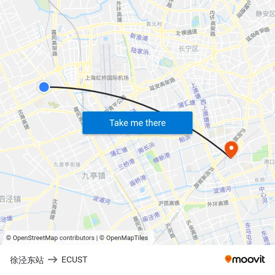 Xujing East Station to ECUST map
