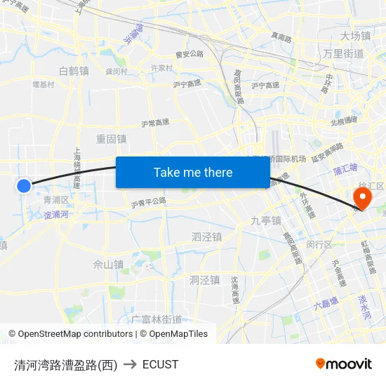 Qinghe Bay Road & Caoying Road (West) to ECUST map