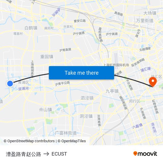 漕盈路青赵公路 to ECUST map