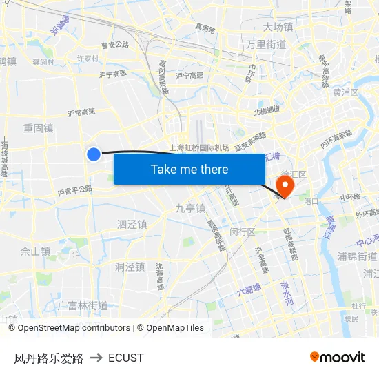 Fengdan Road & Le'ai Road to ECUST map
