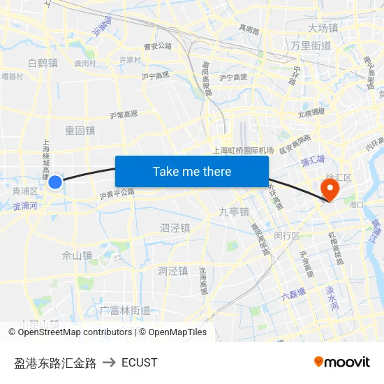 Yinggang East Road & Huijin Road to ECUST map