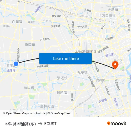 Huake Road & Huapu Road (East) to ECUST map