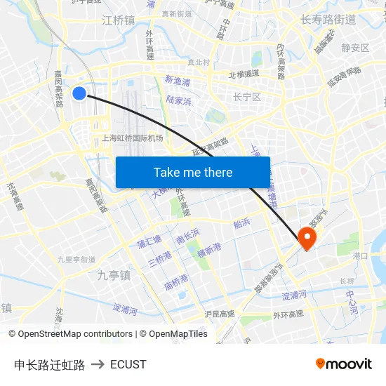 申长路迁虹路 to ECUST map