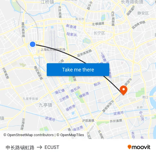 Shenchang Road & Xihong Road to ECUST map
