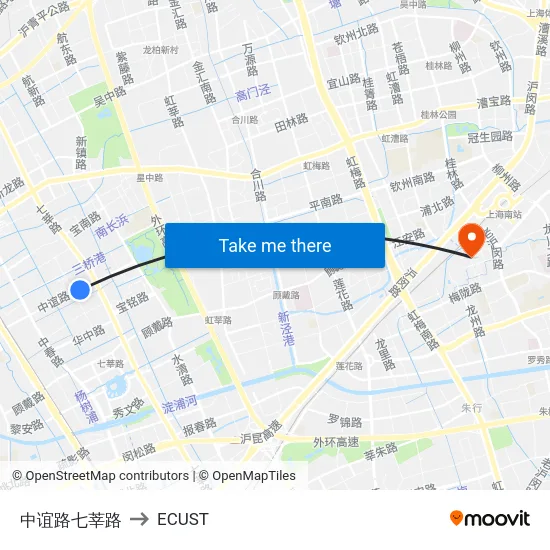 中谊路七莘路 to ECUST map