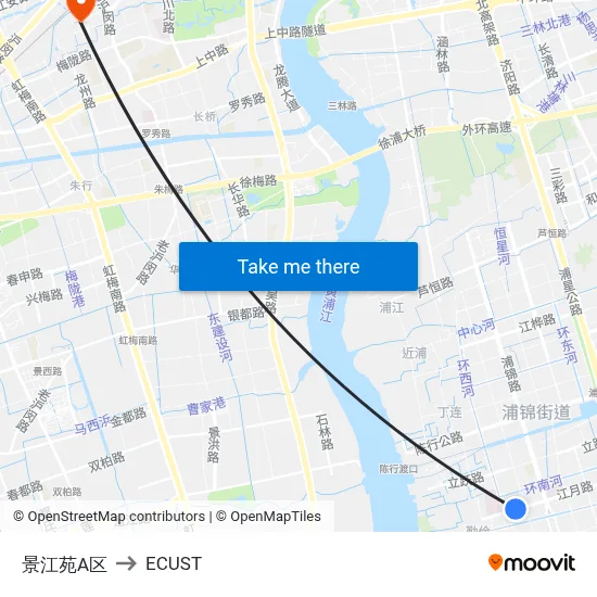 Jingjiang Garden Area A to ECUST map