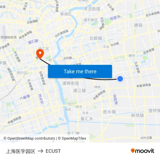 上海医学园区 to ECUST map