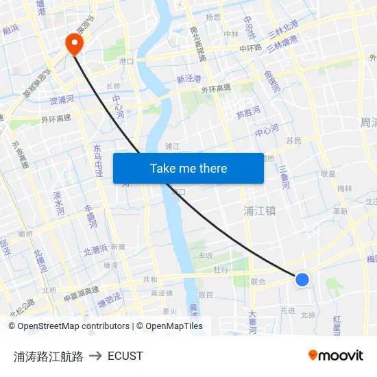 Putao Road & Jianghai Road to ECUST map