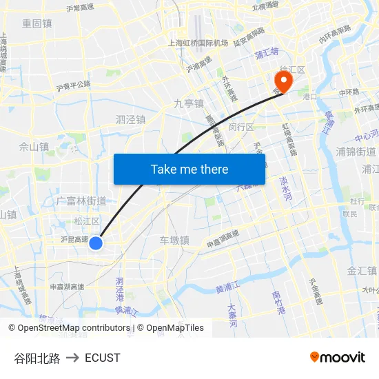 谷阳北路 to ECUST map