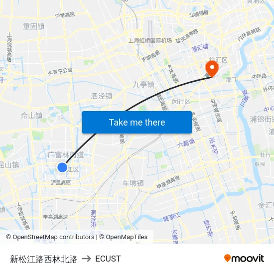 New Songjiang Road & Xilin North Road to ECUST map