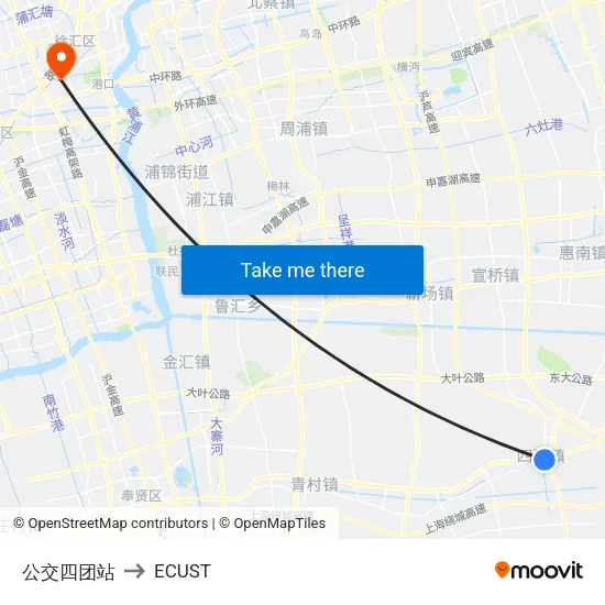 Bus Situan Station to ECUST map