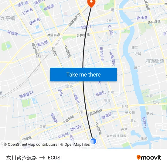 东川路沧源路 to ECUST map