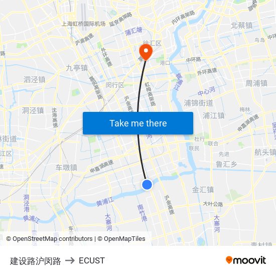 建设路沪闵路 to ECUST map