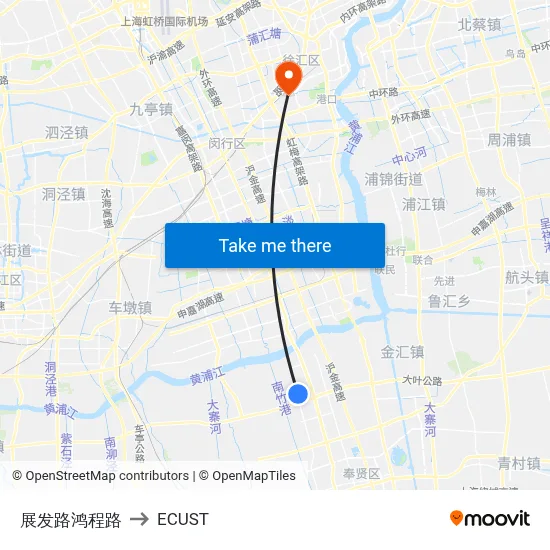 Zhanfa Road & Hongcheng Road to ECUST map