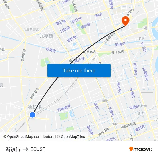Xinzhen Street to ECUST map