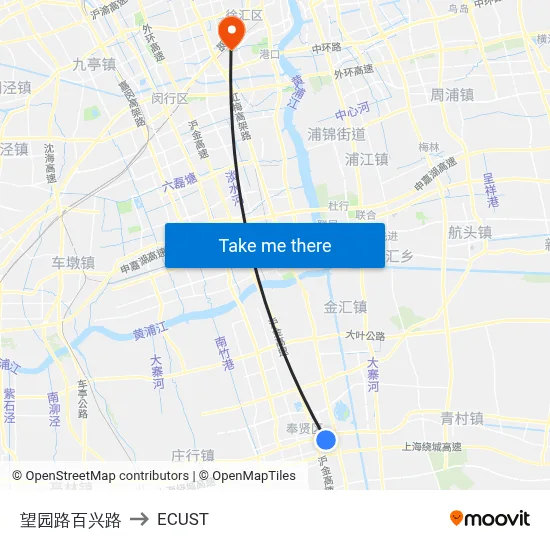Wangyuan Road & Baixing Road to ECUST map