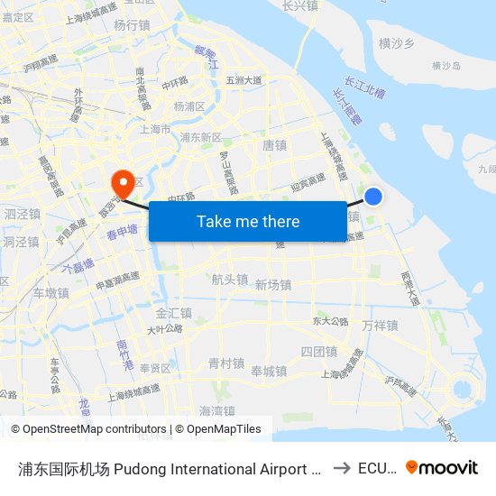 浦东国际机场 Pudong International Airport (Maglev) to ECUST map