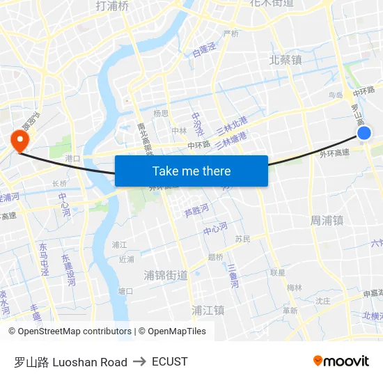 罗山路 Luoshan Road to ECUST map