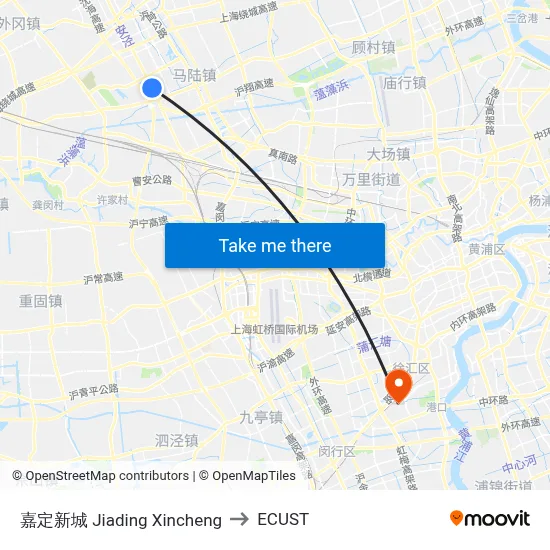 Jiading New City to ECUST map