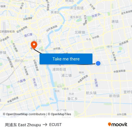 East Zhoupu to ECUST map