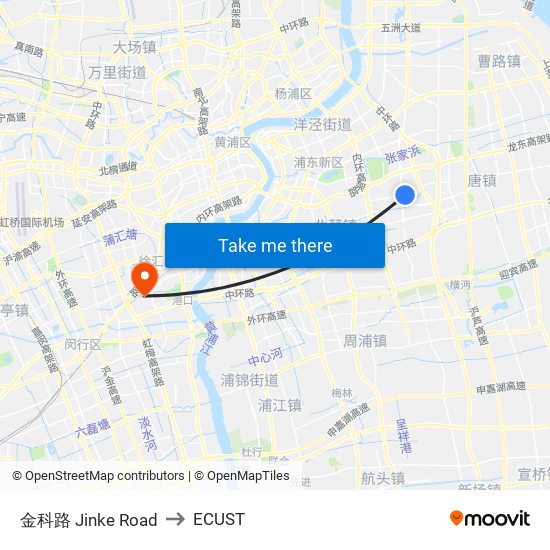 金科路 Jinke Road to ECUST map
