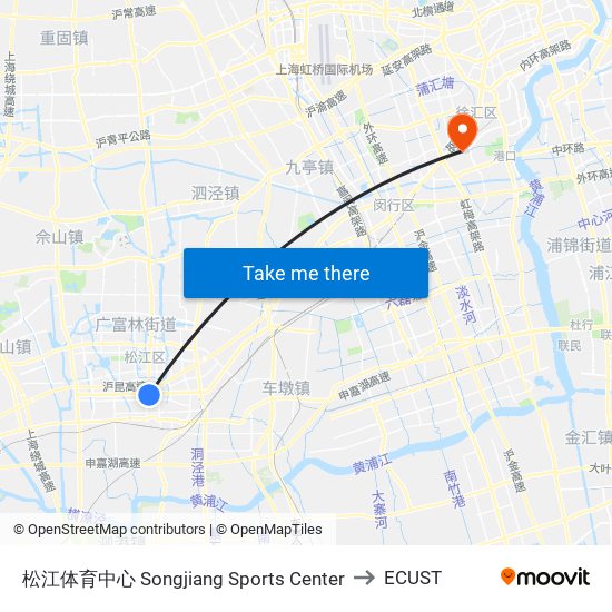 松江体育中心 Songjiang Sports Center to ECUST map