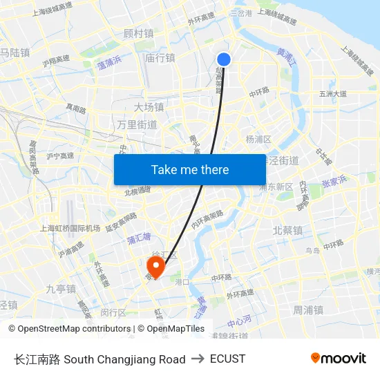 South Changjiang Road to ECUST map