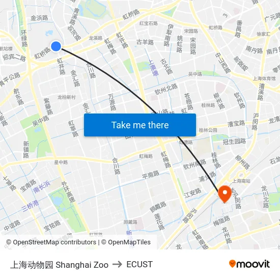 上海动物园 Shanghai Zoo to ECUST map