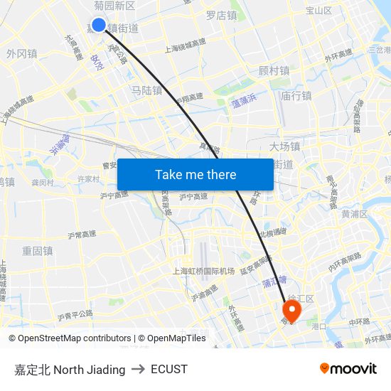 嘉定北 North Jiading to ECUST map